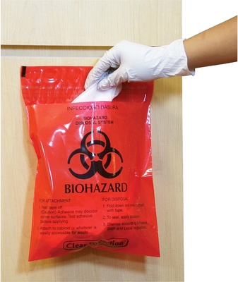 LDPE κόκκινα βιοϊατρικά απόβλητα τσαντών με τις διπλές κολλητικές ταινίες